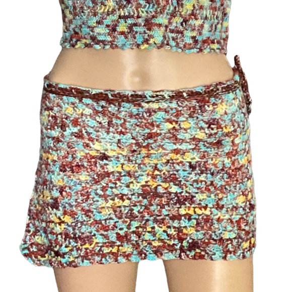 OOAK Crochet Tie Dye Mini Wrap Skirt Coverup Handmade - Picture 4 of 11